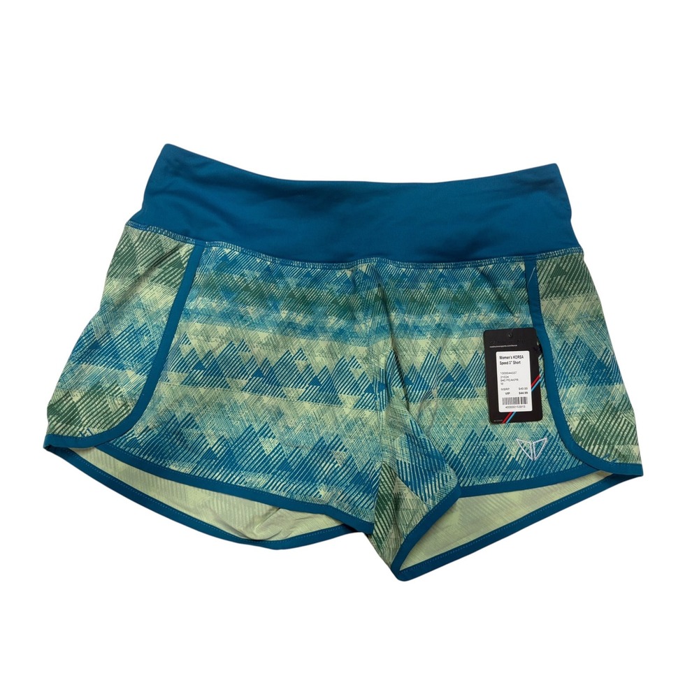 Korsa Road Runner Sports Womens Speed 3 Inch Running Shorts Teal Green Print M